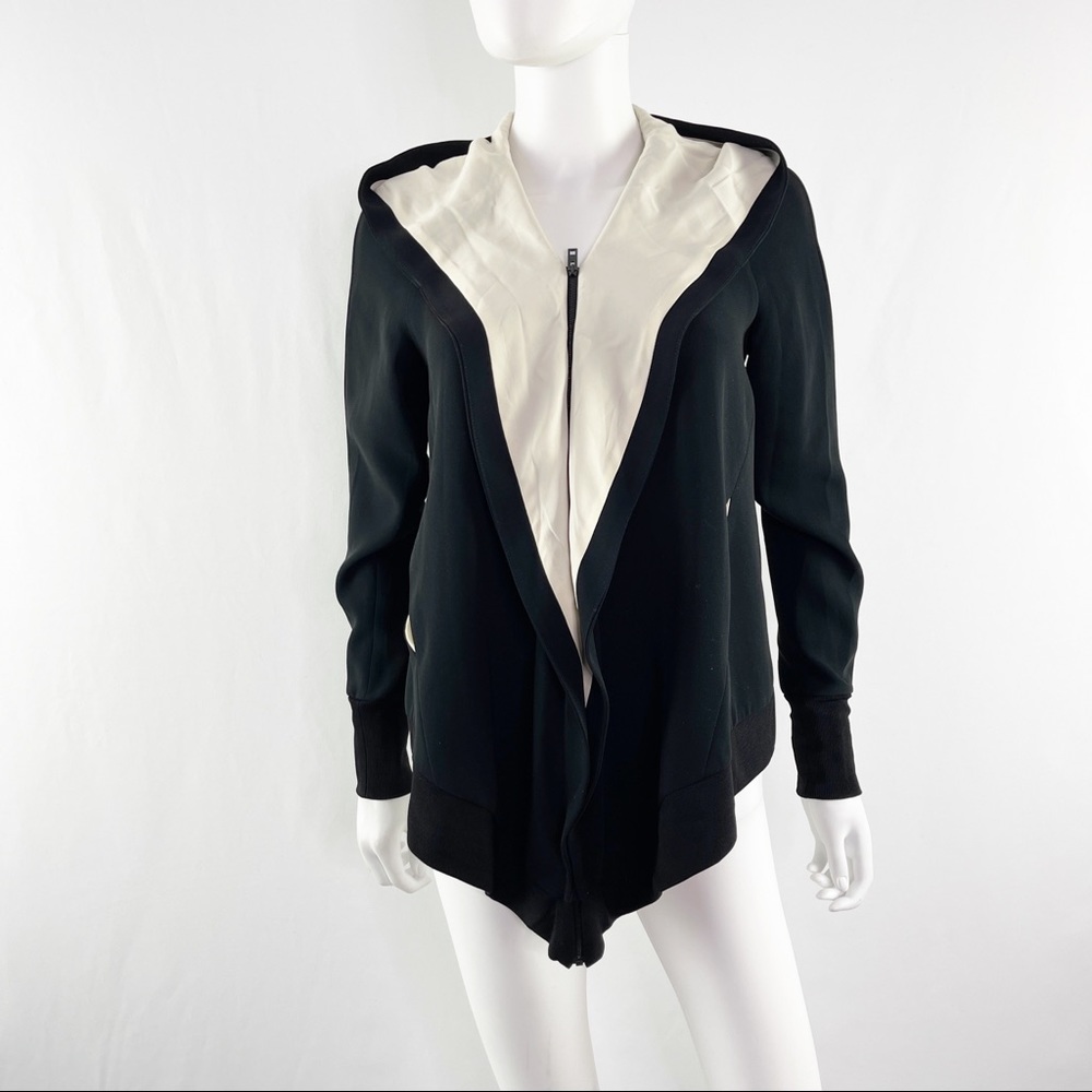 Rag & Bone Size XXS Black & Cream Zip Up Shacket Asymmetrical Hooded Jacket - Picture 2 of 10